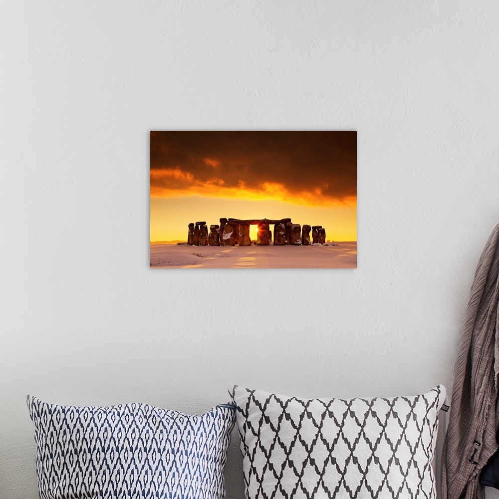 A bohemian room featuring Stonehenge At Sunset In Winter, Salisbury Plain, Wiltshire, England