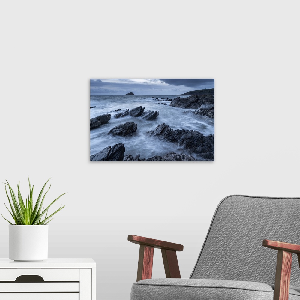A modern room featuring Stormy evening at Wembury Bay on the South Devon coast, England. Winter (February) 2020.