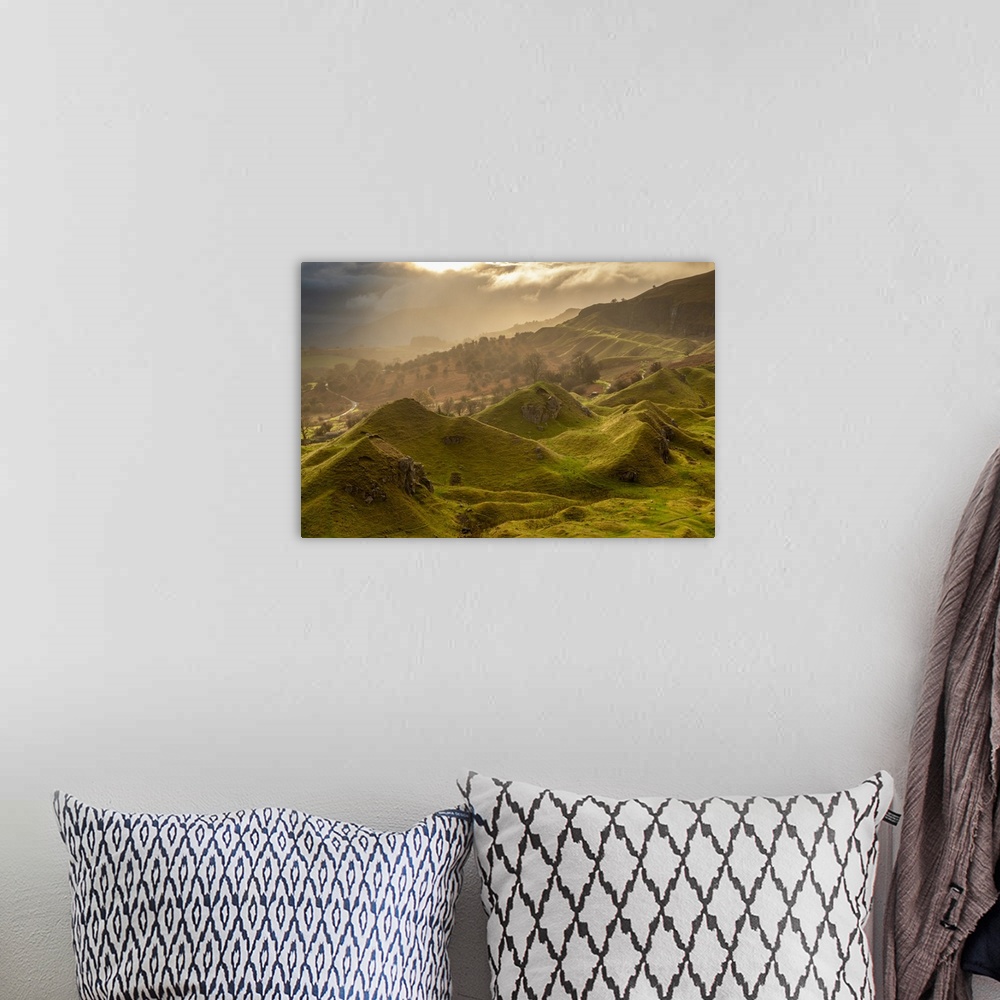 A bohemian room featuring Atmospheric sunrise above Llangattock Escarpment in the Brecon Beacons National Park, Powys, Wale...