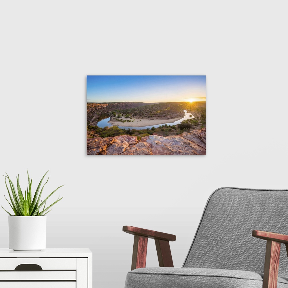 A modern room featuring Kalbarri National Park, Kalbarri, Western Australia, Australia. Sunrise at The Loop of the Murchi...