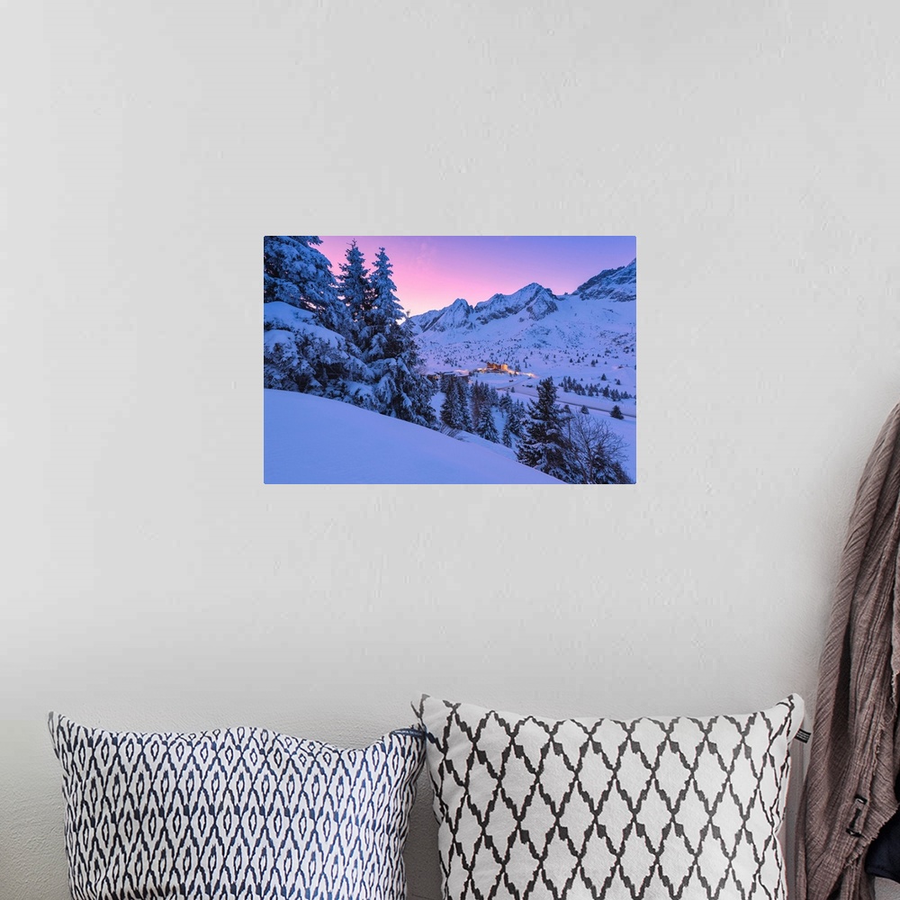 A bohemian room featuring Sunrise In Tonale Pass, Lombardy District, Brescia Province, Italy.