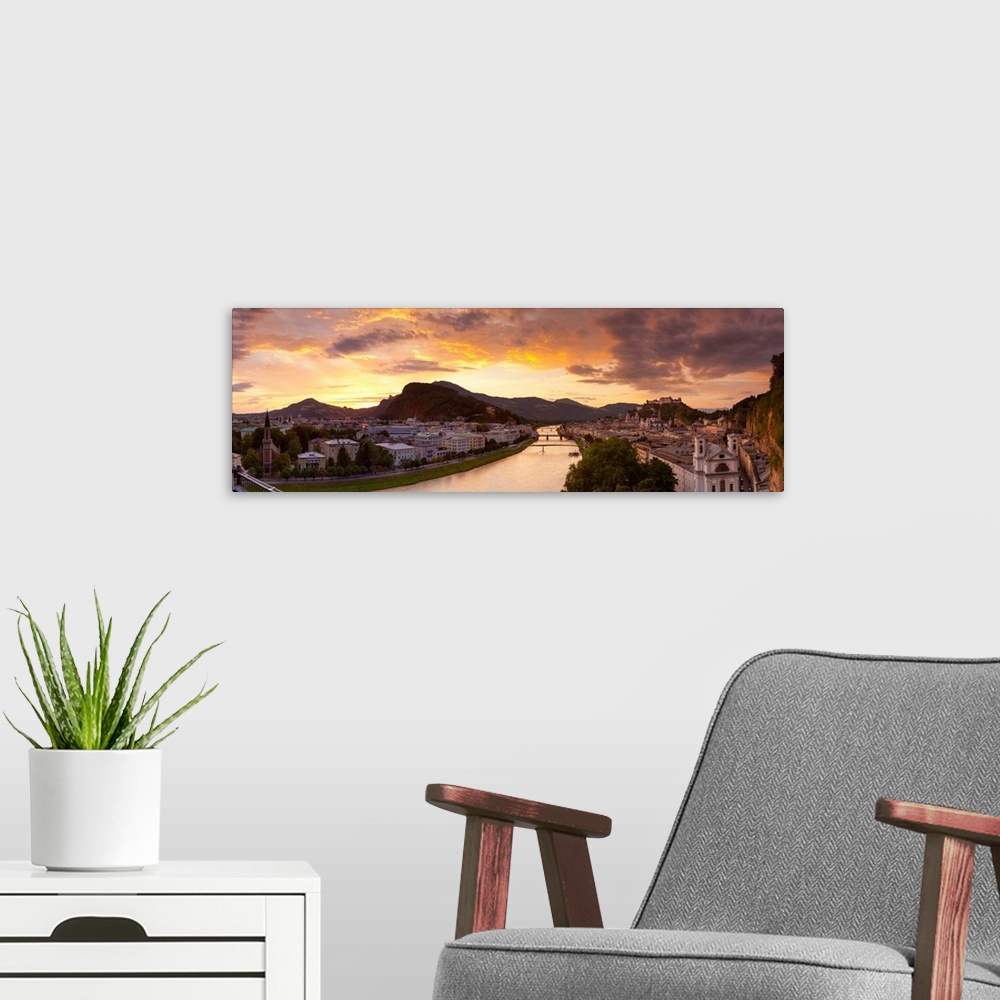 A modern room featuring Sunrise over Hohensalzburg Fortressover