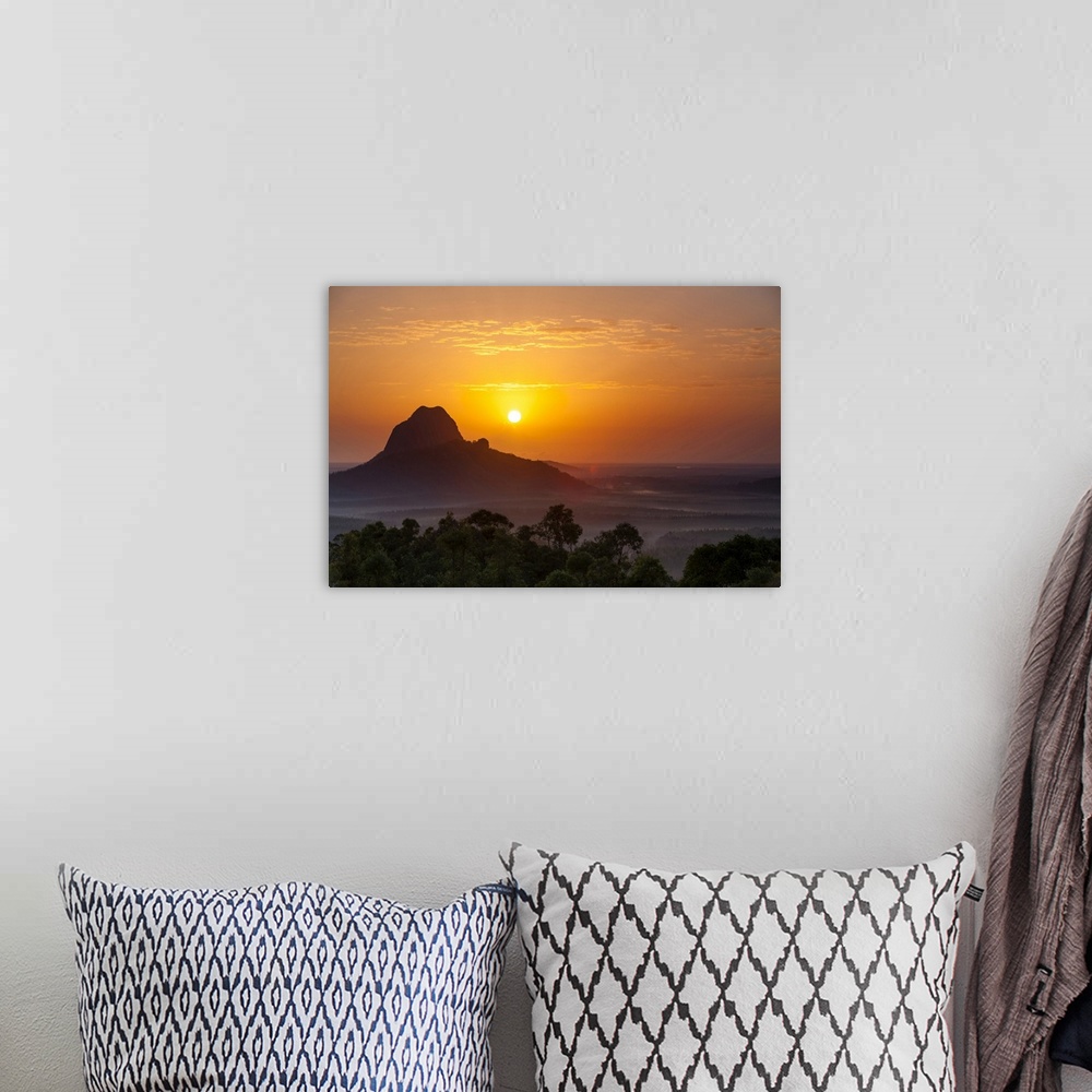 A bohemian room featuring Sunrise over Mount Tibrogargan. Glass House Mountains National Park, South East Queensland, Queen...