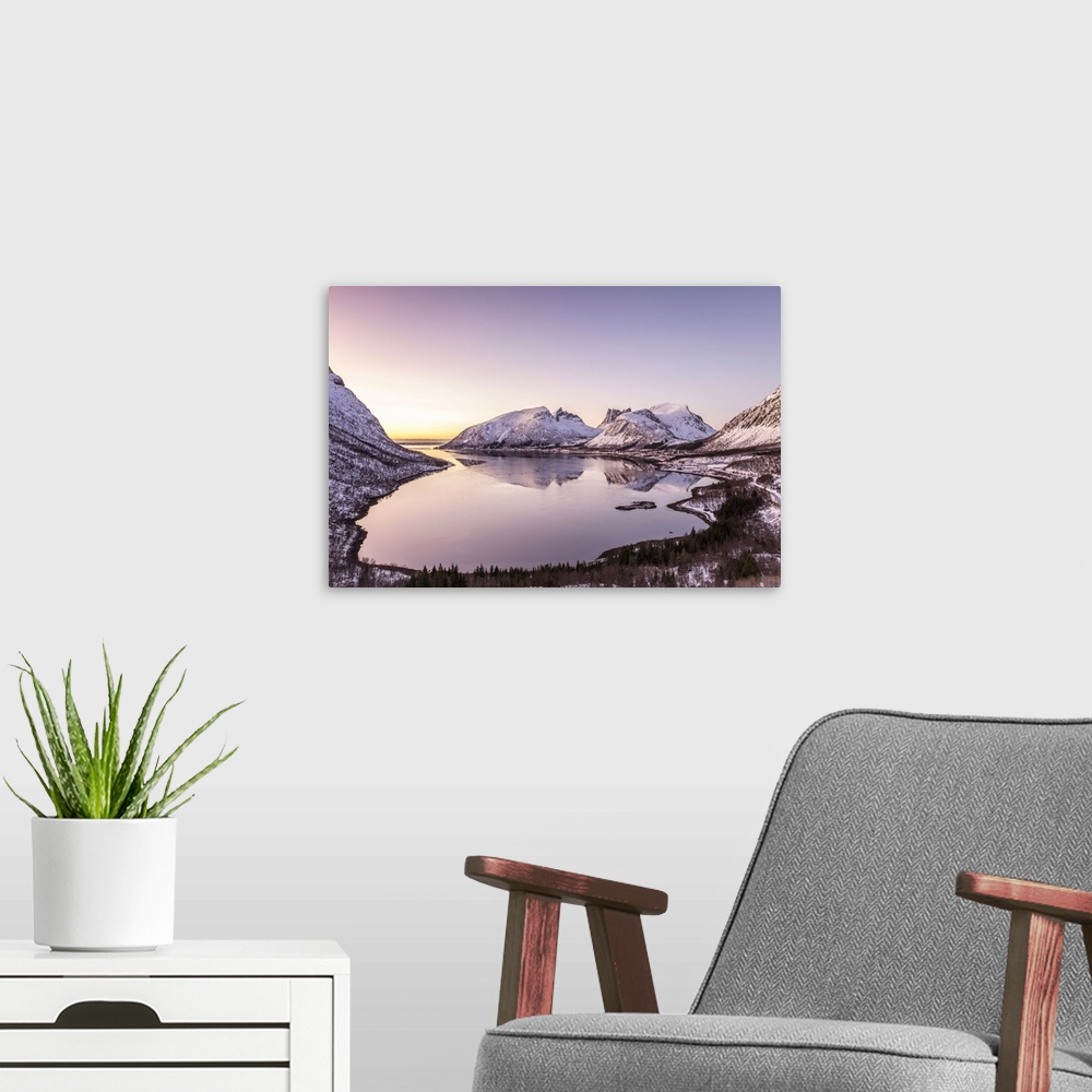 A modern room featuring Sunset at Bergsbotn, Berg, Senja, Norway, Europe