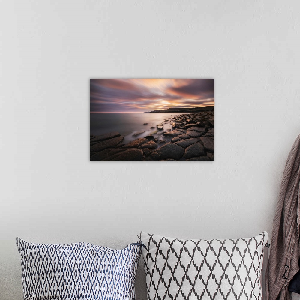 A bohemian room featuring Sunset at Kimmeridge Bay, Isle of Purbeck, Jurassic Coast, Dorset, England, UK.