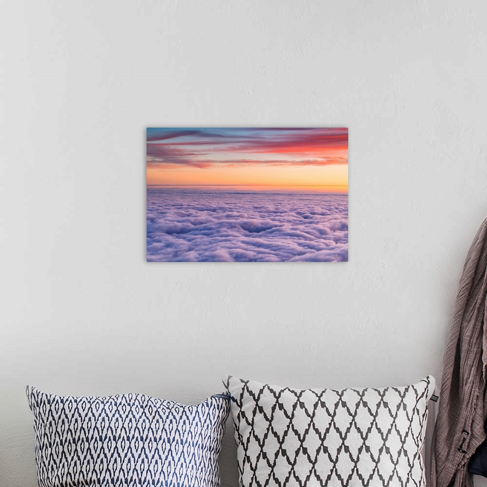 A bohemian room featuring Sunset From Mount Guglielmo Above The Clouds, Brescia Province, Lombardy District, Italy.