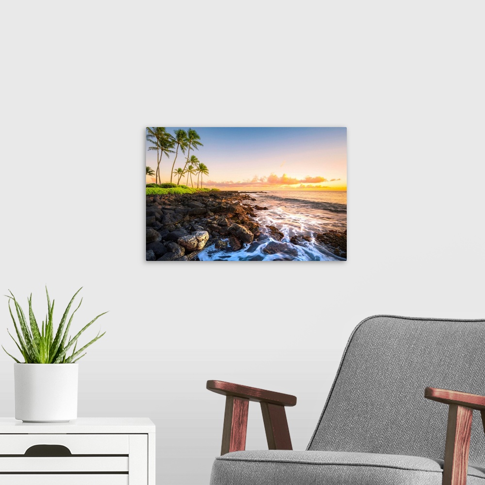 A modern room featuring Sunset In Poipu Beach Park, Kauai Island, Hawaii, USA.