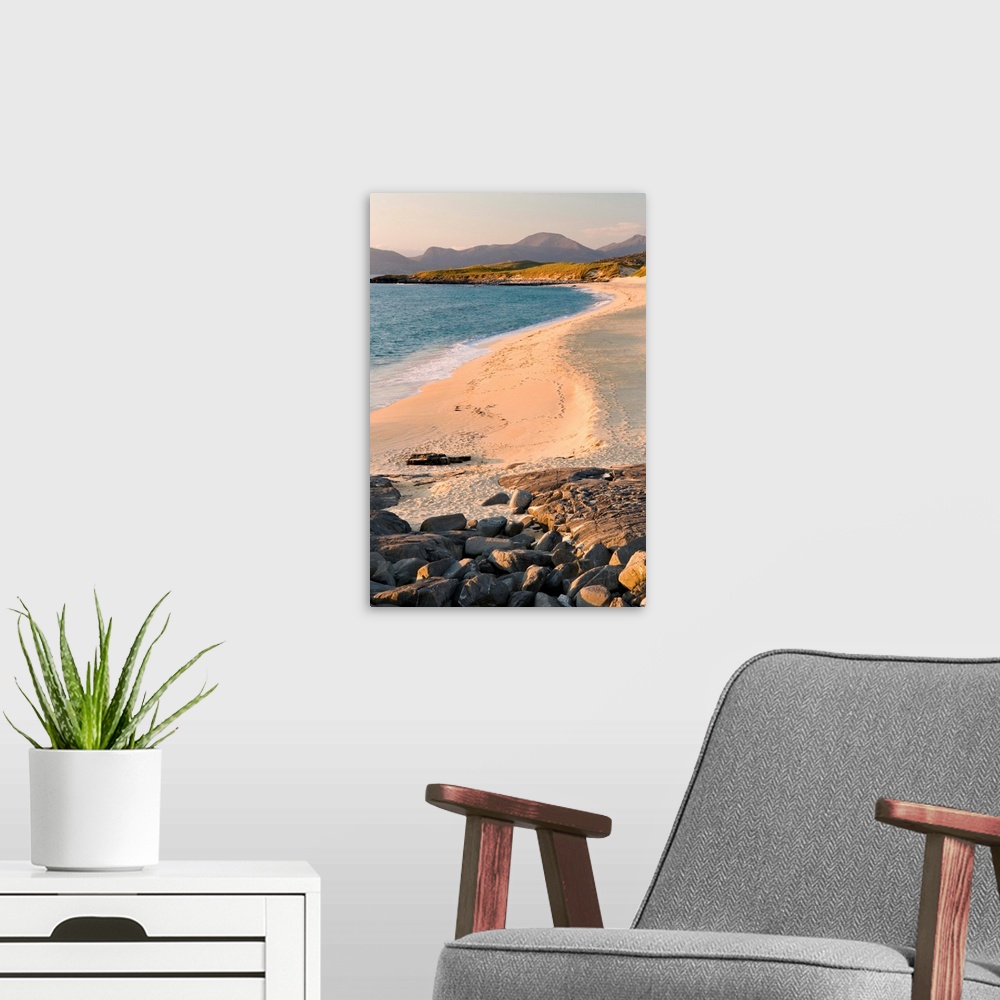 A modern room featuring Sunset on Borve beach, Isle of Harris, Hebrides, Scotland, UK