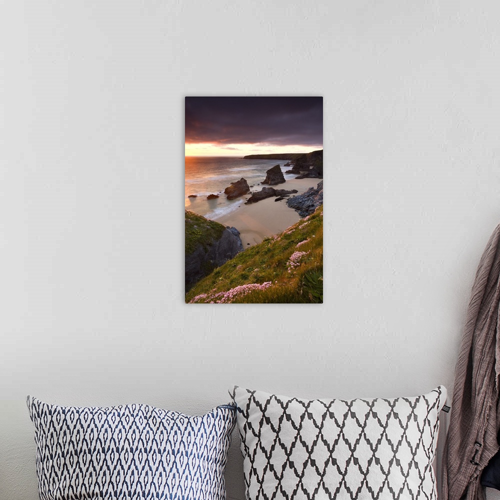 A bohemian room featuring Sunset over Bedruthan Steps, North Cornwall, England. Spring, May, 2009.