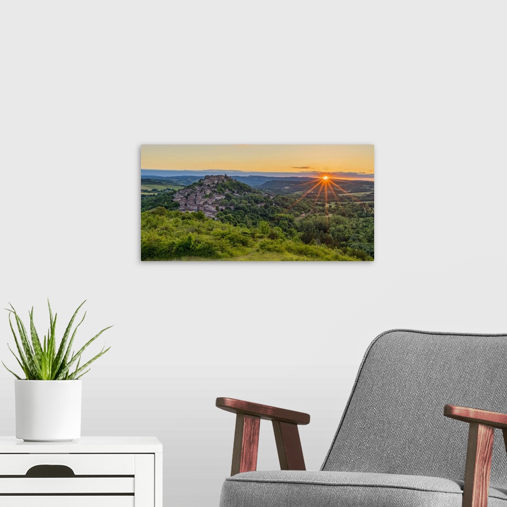 A modern room featuring Sunset over Cordes-sur-Ciel, Tarn, Occitanie, France