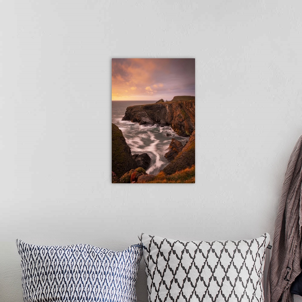 A bohemian room featuring Sunset over the dramatic cliffs of North Cornwall, England. Spring (May) 2021.