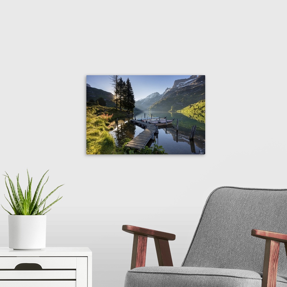 A modern room featuring Switzerland, Berner Oberland, Lake Engstlen.