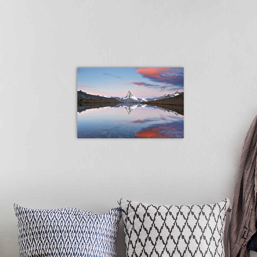 A bohemian room featuring Switzerland, Valais, Matterhorn, Beautiful Morning Light and reflection at Stellisee Lake