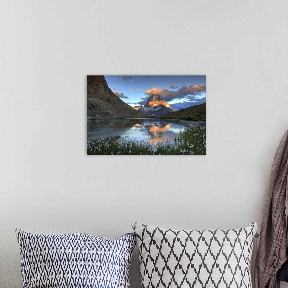 A bohemian room featuring Switzerland, Valais, Zermatt, Matterhorn (Cervin) Peak and Riffel Lake