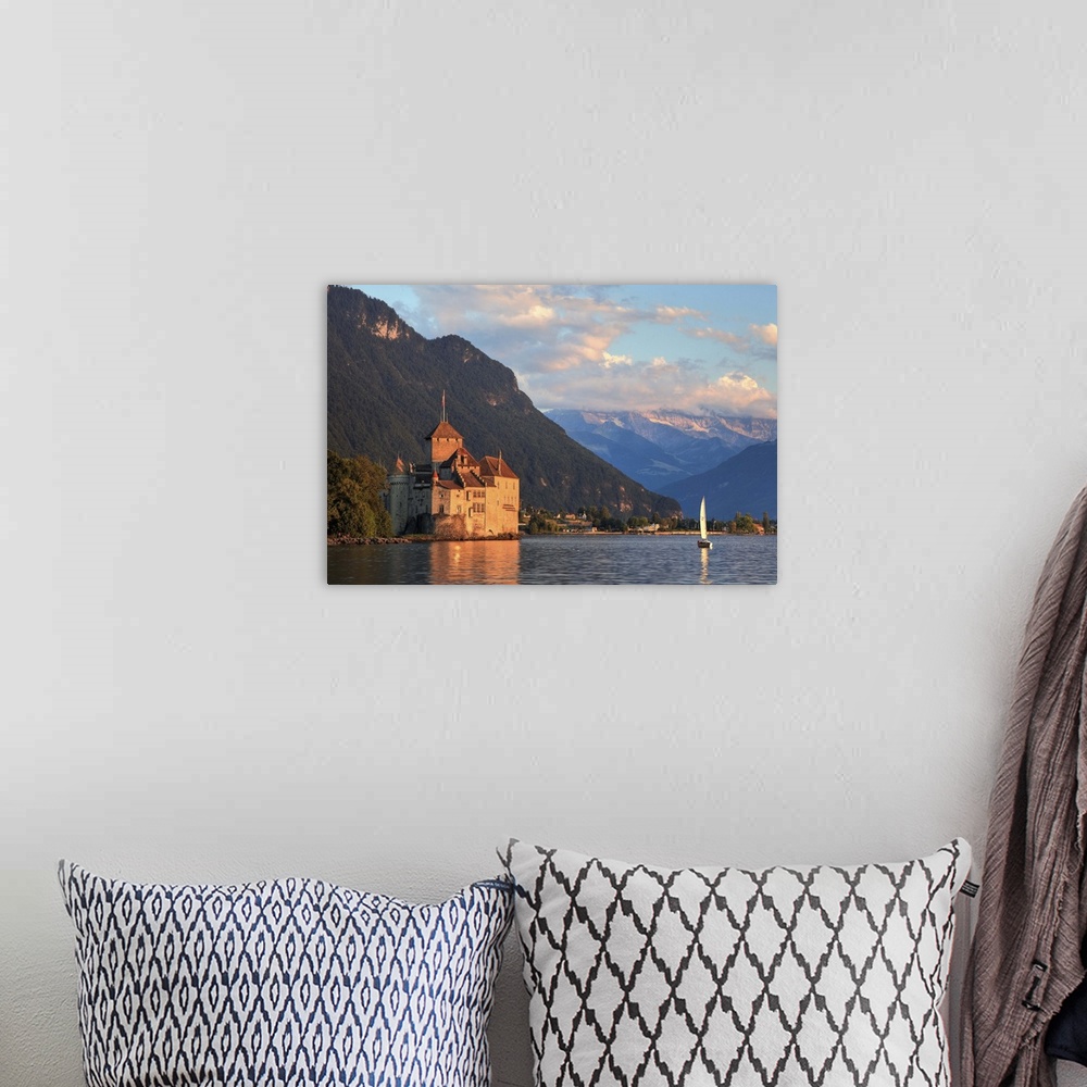A bohemian room featuring Switzerland, Vaud, Montreaux, Chateau de Chillon and Lake Geneva (Lac Leman)