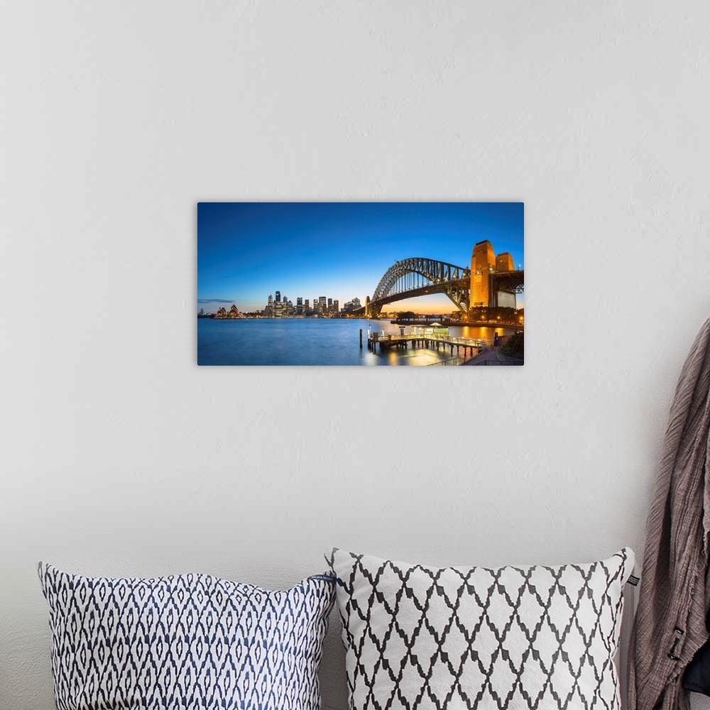 A bohemian room featuring Sydney Harbour Bridge And Skyline At Sunset, Sydney, New South Wales, Australia