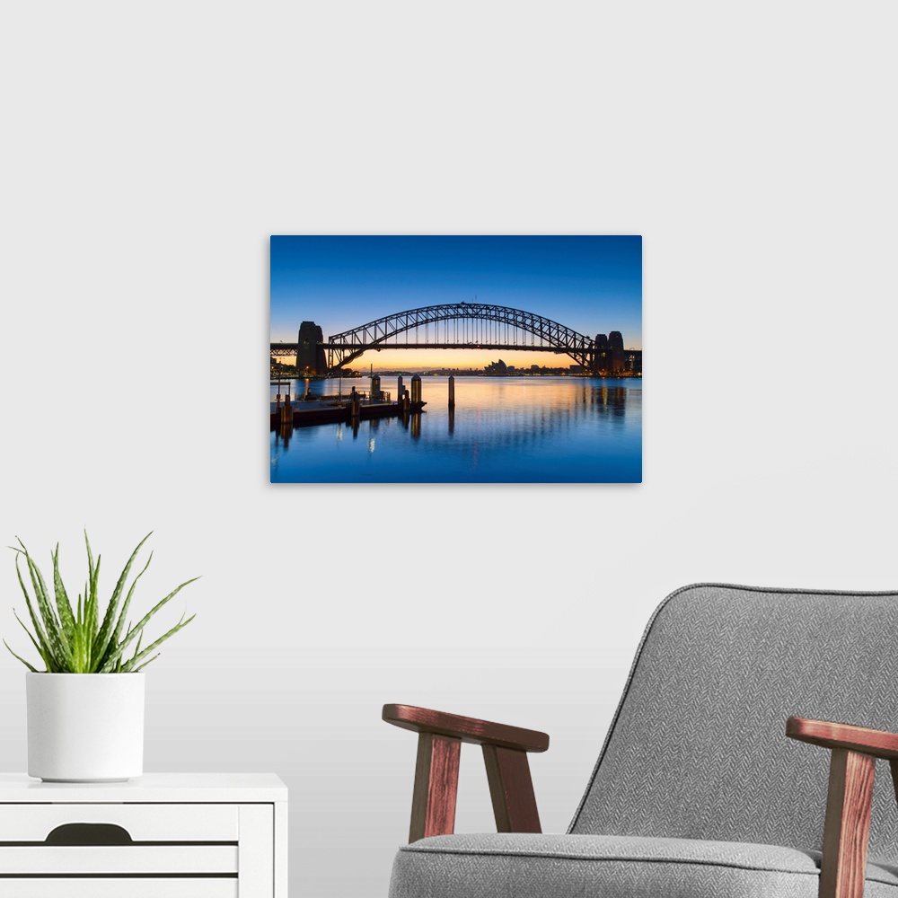 A modern room featuring Sydney Harbour Bridge At Dawn, Sydney, New South Wales, Australia