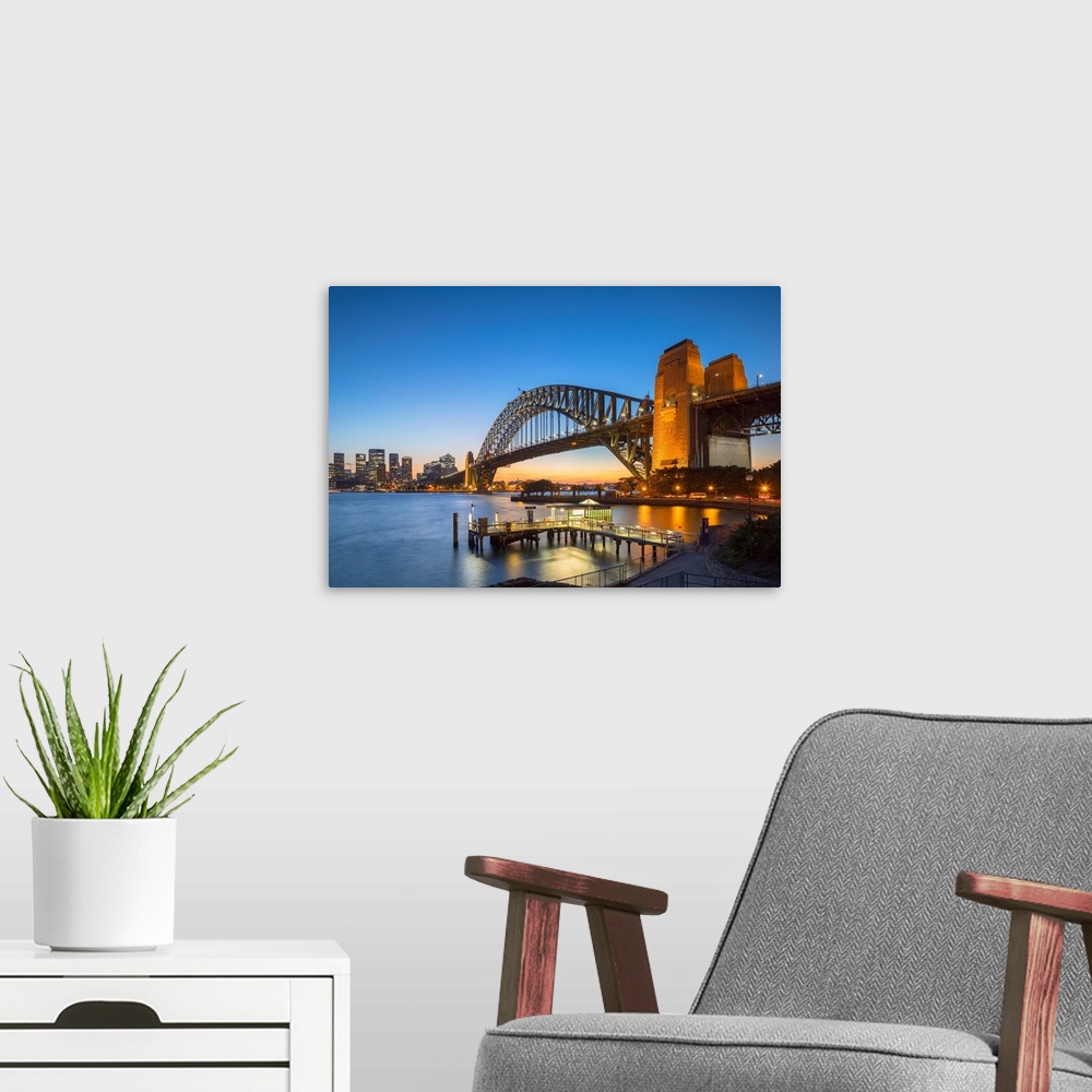 A modern room featuring Sydney Harbour Bridge At Sunset, Sydney, New South Wales, Australia