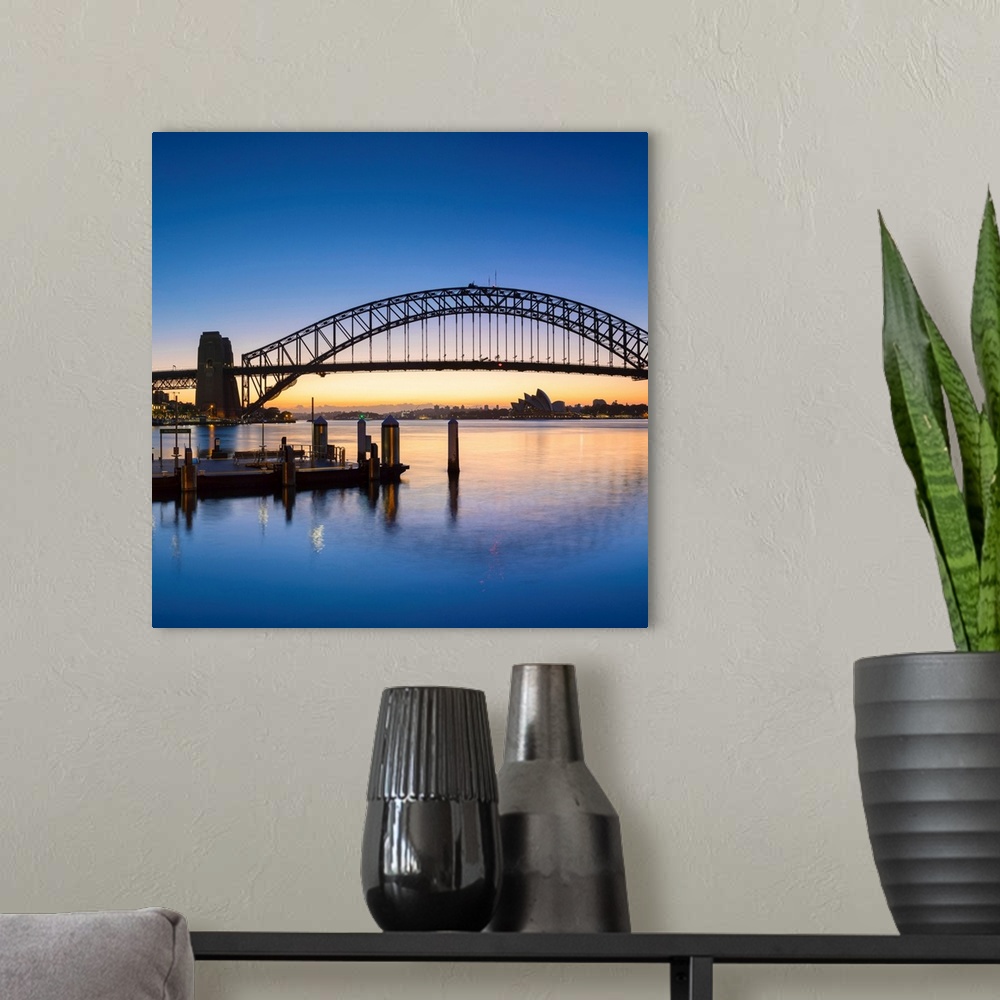 A modern room featuring Sydney Harbour Bridge From Mcmahons Point At Sunrise, Sydney, New South Wales, Australia