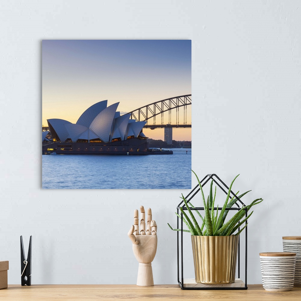 A bohemian room featuring Sydney Opera House and Harbour Bridge, Darling Harbour, Sydney, New South Wales, Australia.