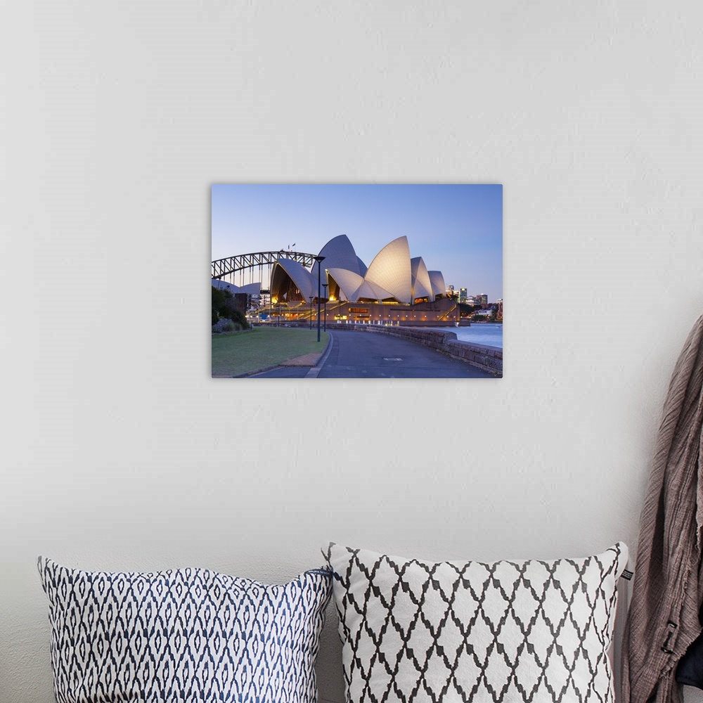 A bohemian room featuring Sydney Opera House and Harbour Bridge, Darling Harbour, Sydney, New South Wales, Australia.