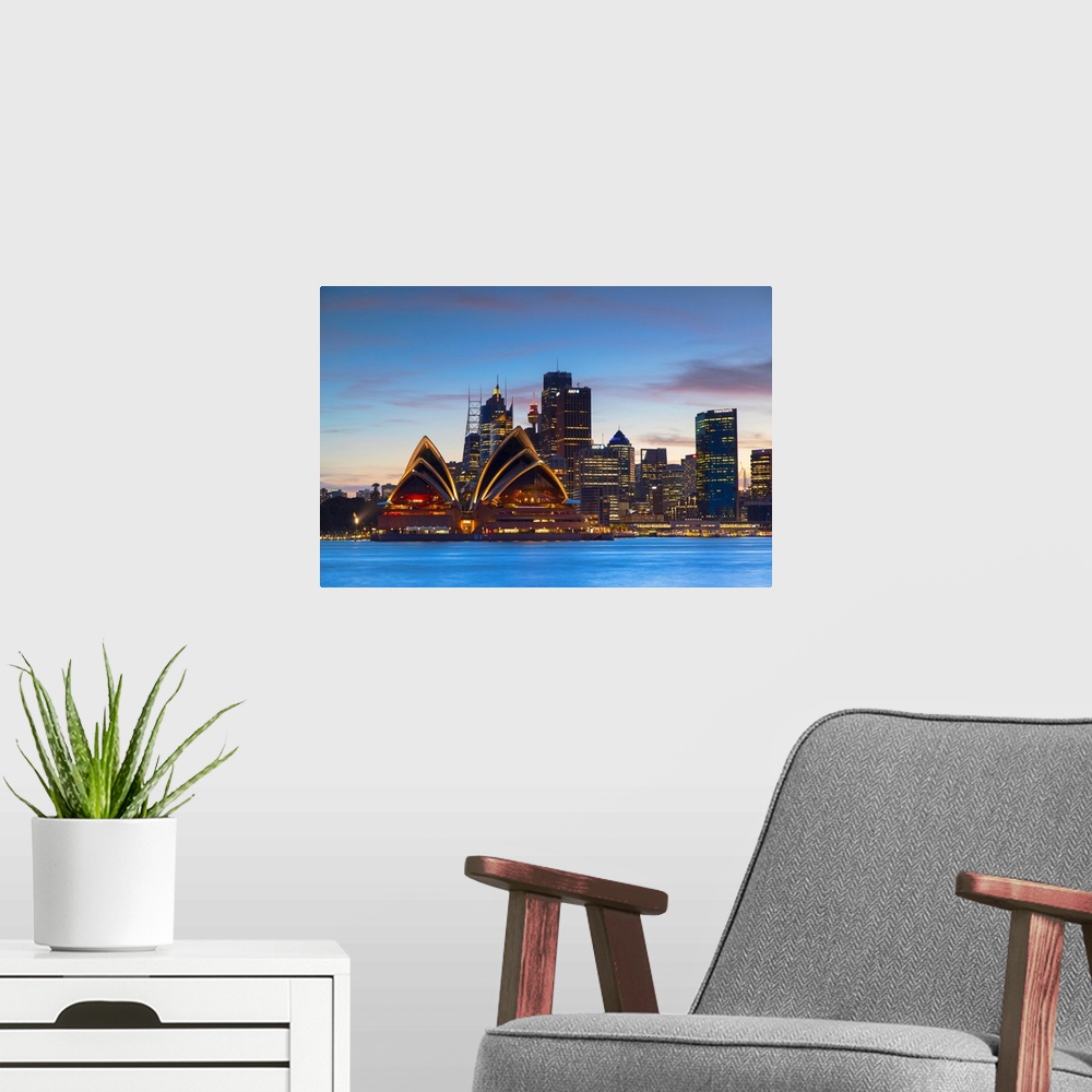 A modern room featuring Sydney Opera House And Skyline At Sunset, Sydney, New South Wales, Australia