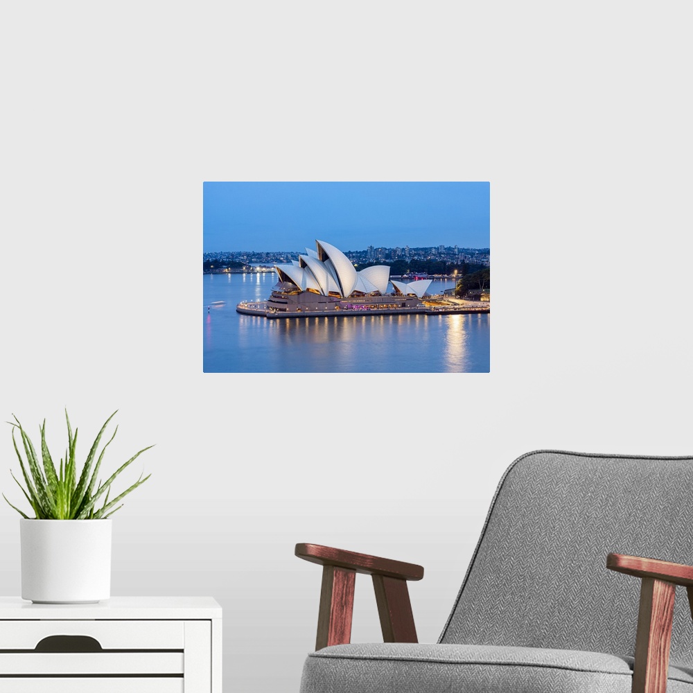 A modern room featuring Sydney Opera House at dusk, Sydney, New South Wales, Australia