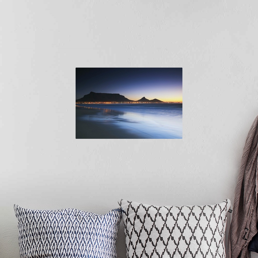 A bohemian room featuring View of Table Mountain at dusk from Milnerton beach, Cape Town, Western Cape, South Africa
