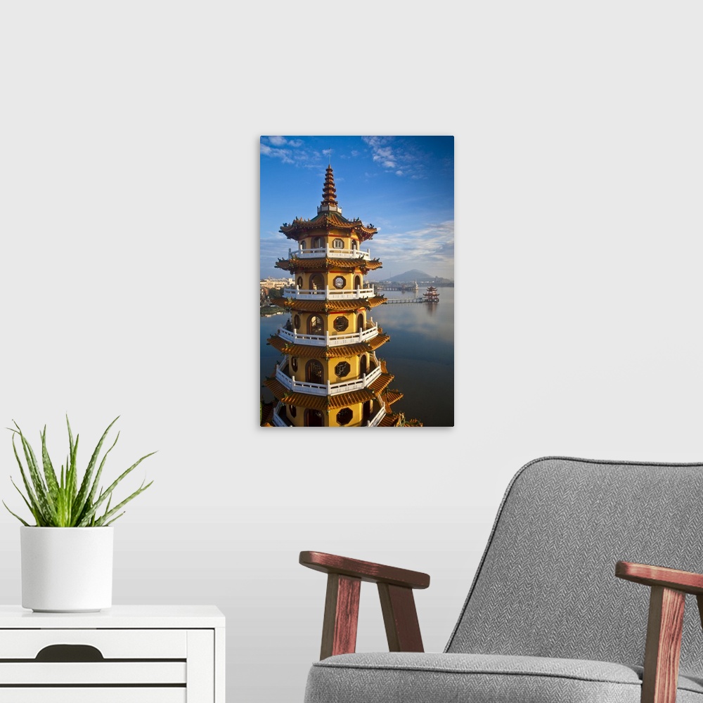 A modern room featuring Taiwan, Kaohsiung, Lotus pond, Dragon and Tiger Tower Temple with view of bridge leading to Sprin...