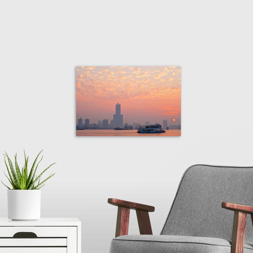 A modern room featuring Taiwan, Kaohsiung, View of harbour looking towards the city and  Kaoshiung 85 Sky Tower - Tunex S...