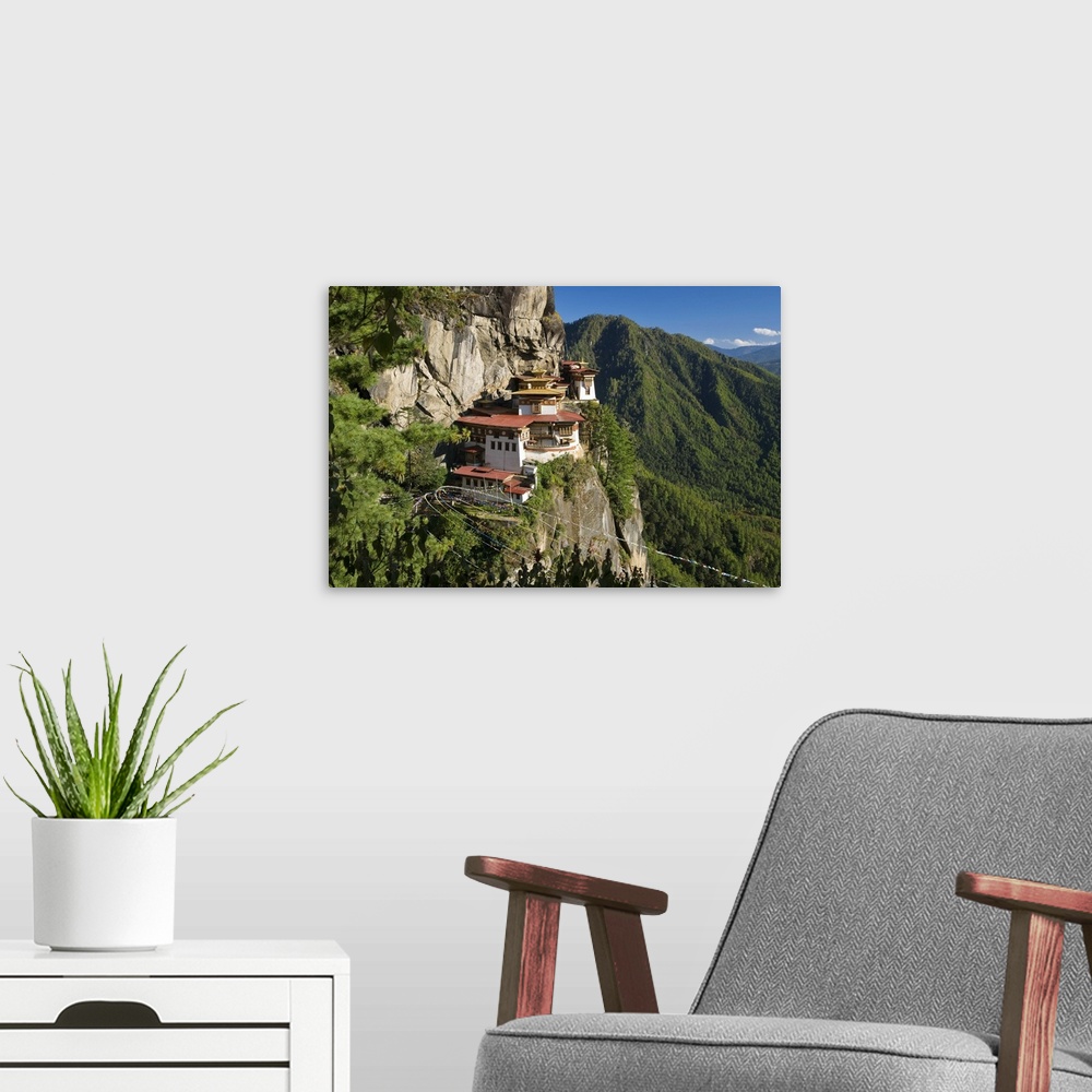 A modern room featuring Taktsang Dzong (monastery) or Tiger's Nest, built in the 8th century, Paro, Bhutan