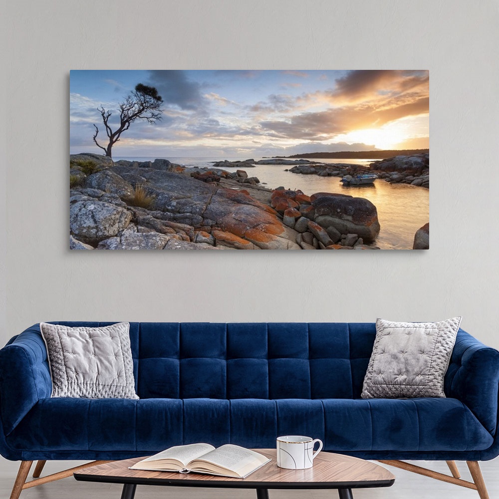 A modern room featuring Tasmania, Australia. Binalong bay, Bay of Fires at sunrise
