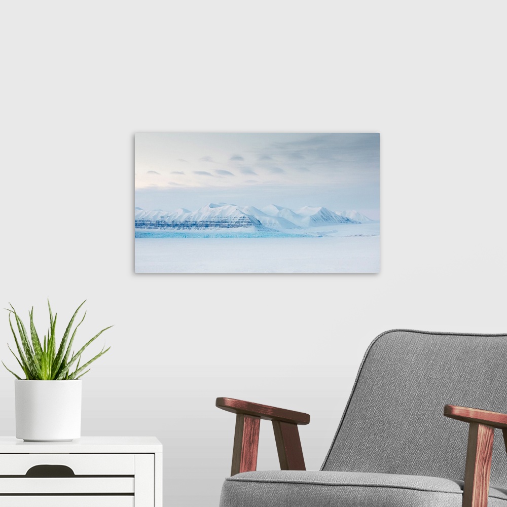 A modern room featuring Tempelfjorden Depicted After Sunset At Dusk In Late Winter, Spitsbergen, Svalbard, Norway