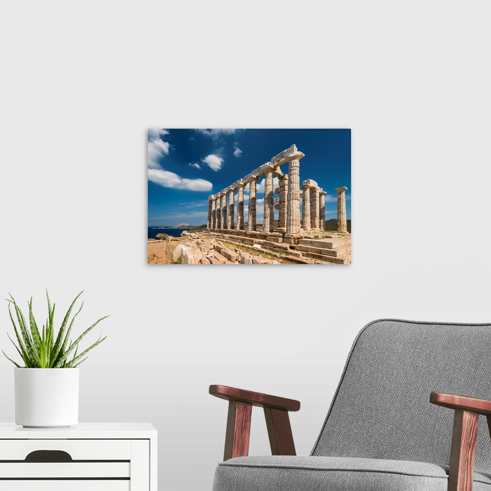 A modern room featuring Temple of Poseidon, Cape Sounion, Attica, Greece