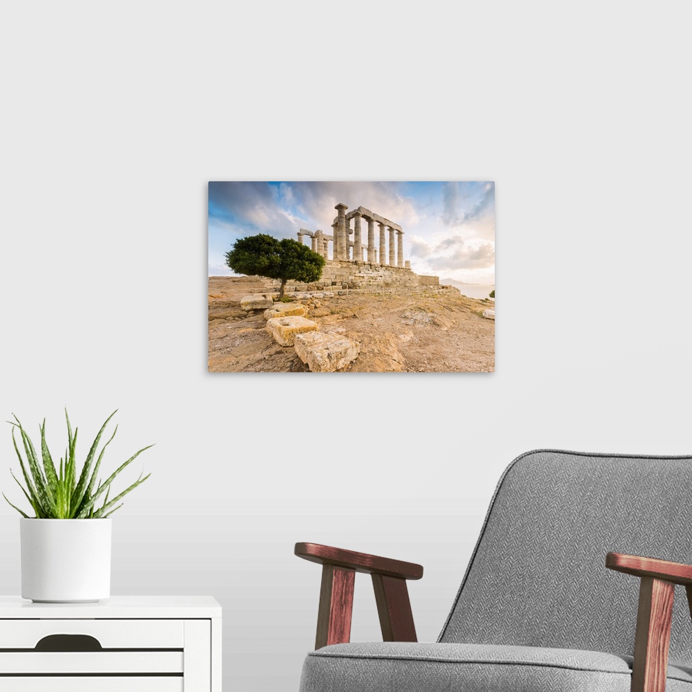 A modern room featuring Temple of Poseidon, Cape Sounion, Attica region, Greece (MR).
