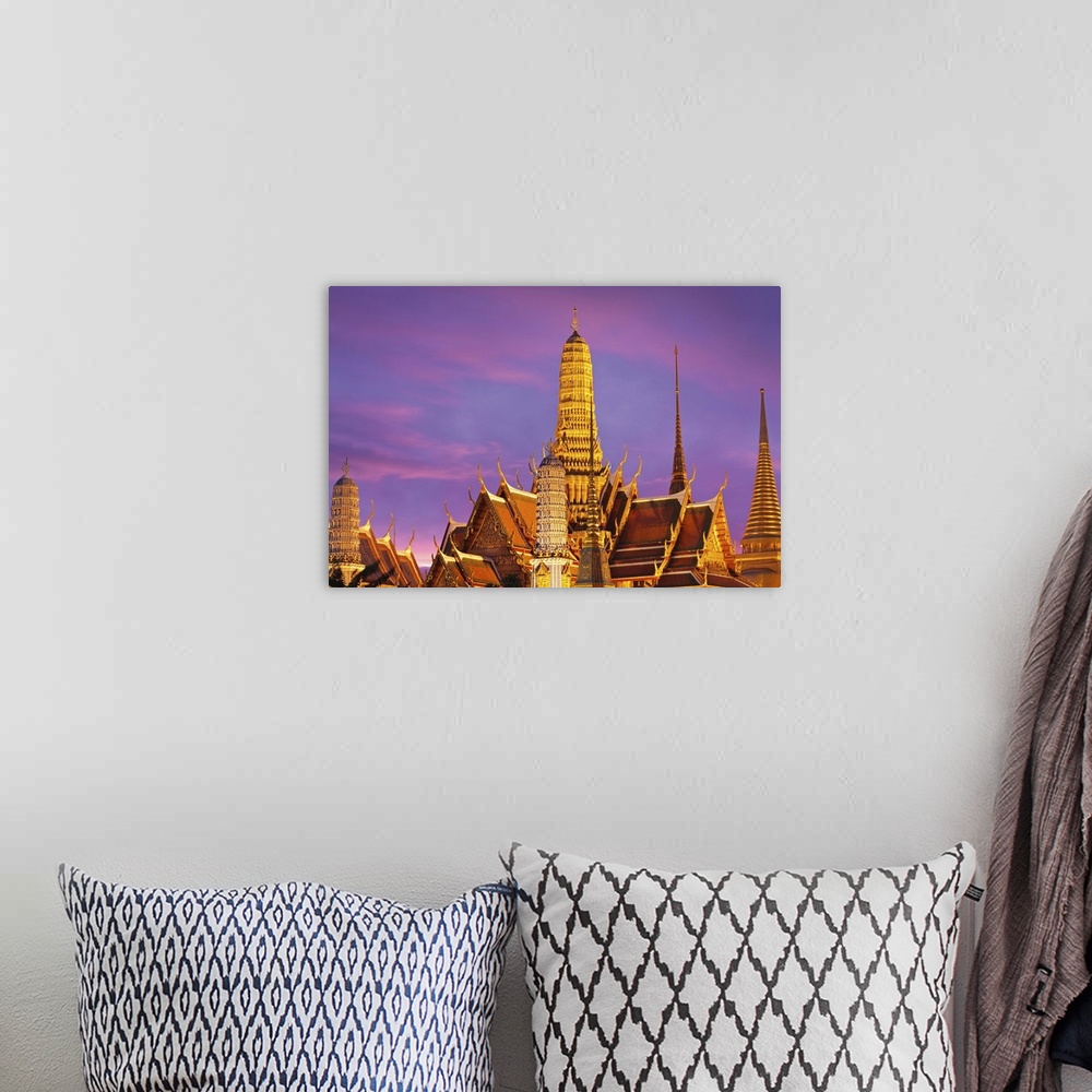A bohemian room featuring Thailand, bangkok, Grand Palace, Wat Phra Kaeo at dusk