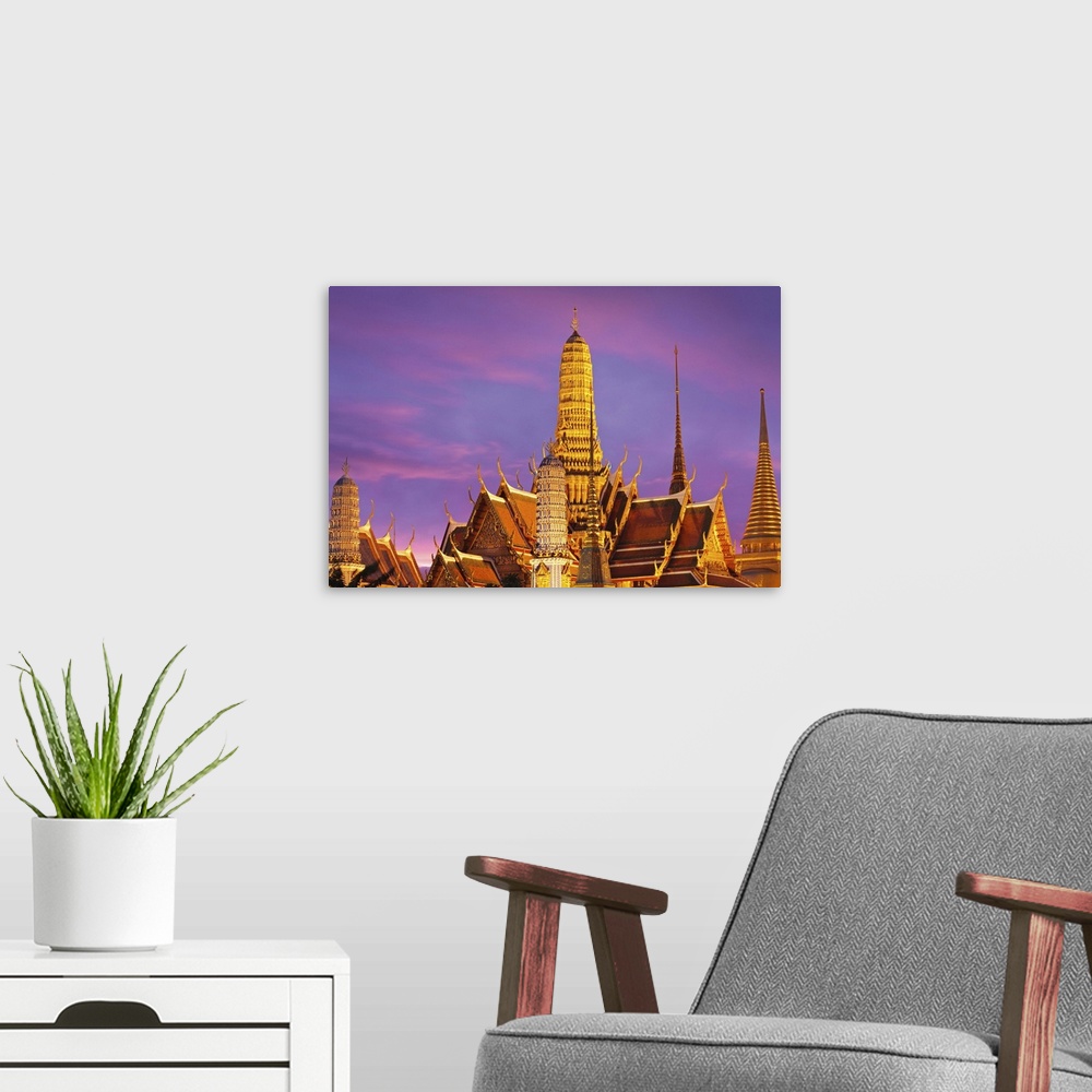 A modern room featuring Thailand, bangkok, Grand Palace, Wat Phra Kaeo at dusk