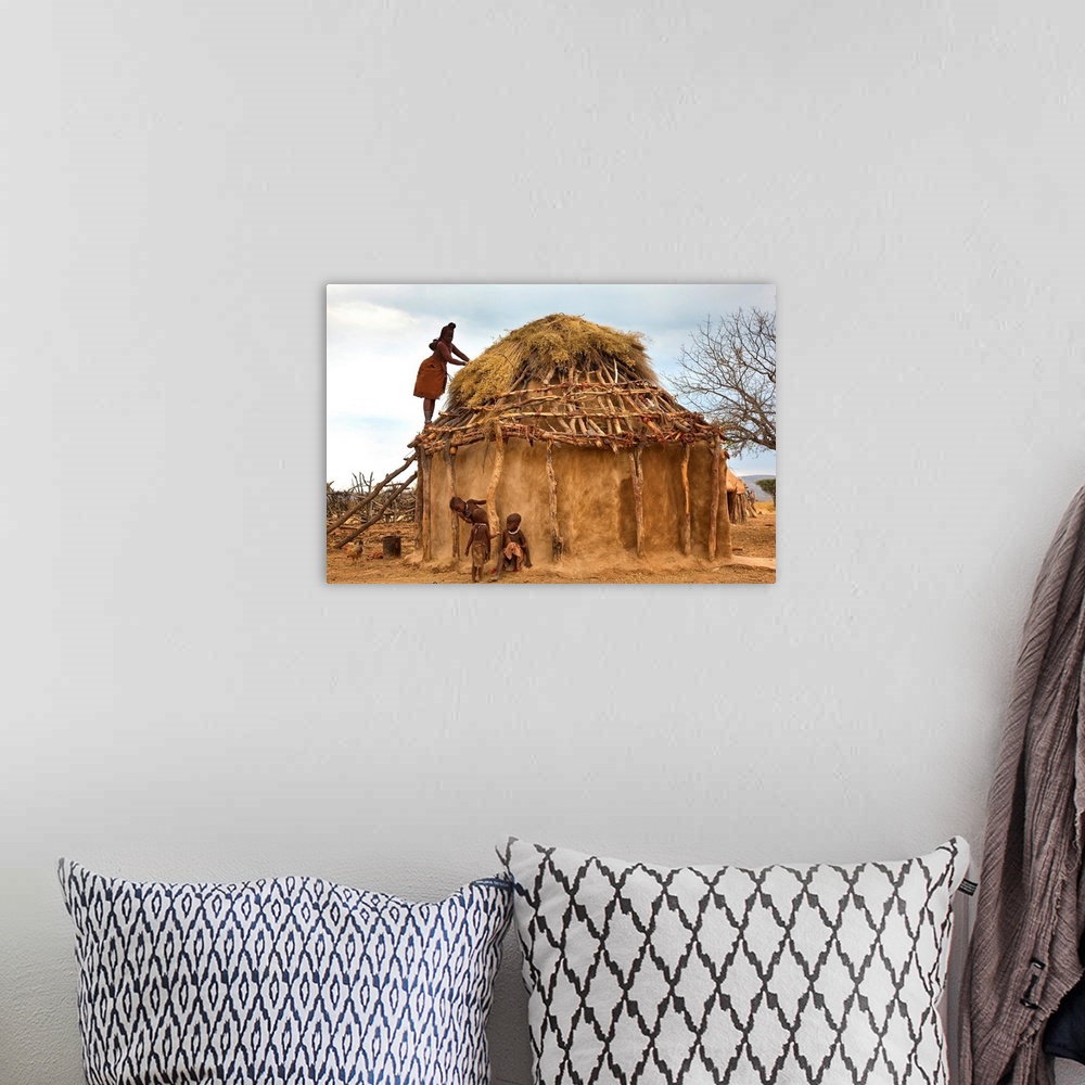 A bohemian room featuring Thatching Himba tribe hut, Kaokoland, Namibia