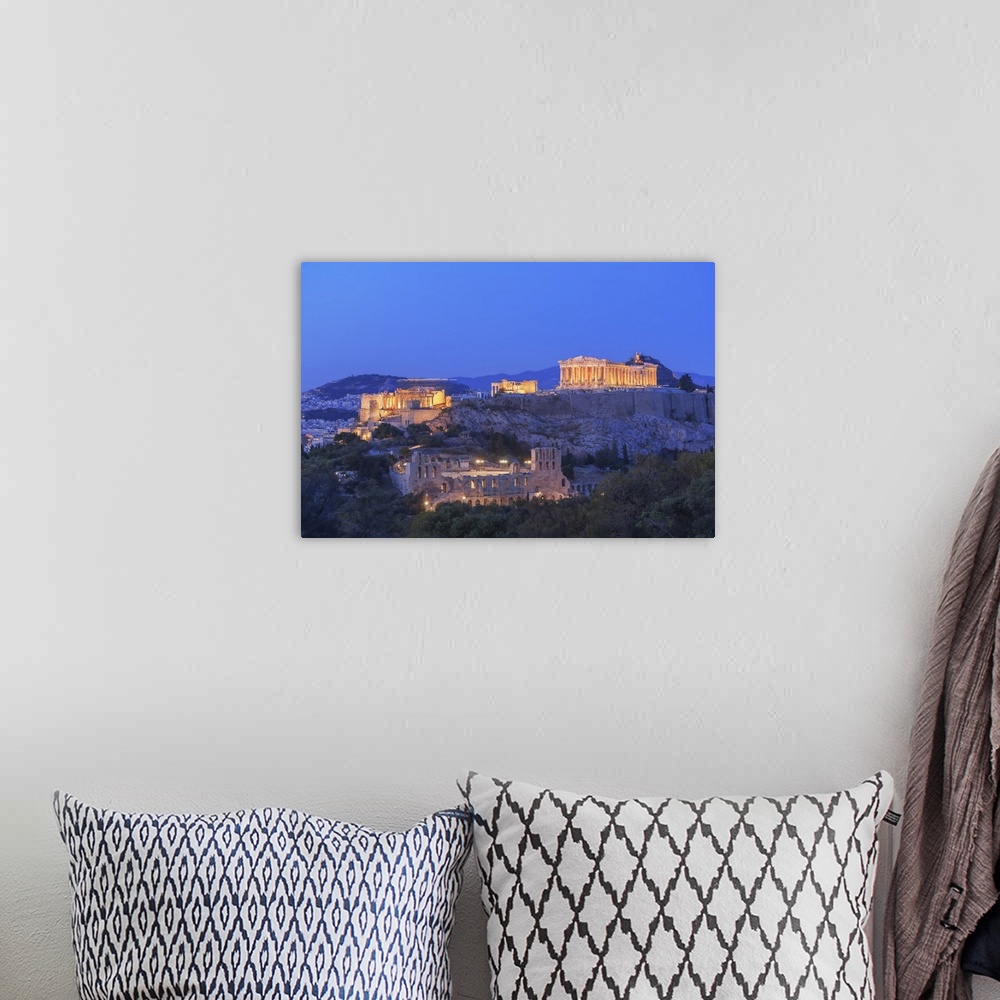 A bohemian room featuring The Acropolis illuminated by floodlight, Athens, Greece