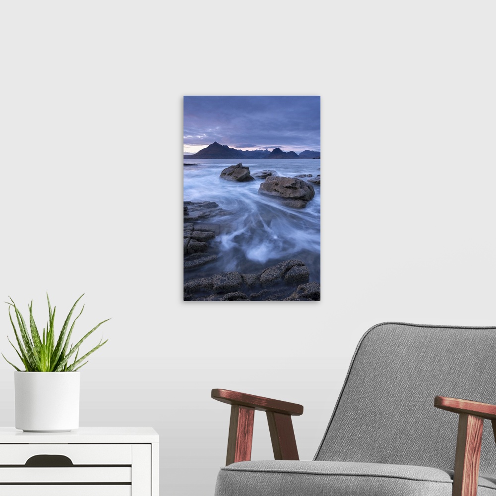 A modern room featuring The Black Cuillin mountains from the rocky shores of Elgol, Isle of Skye, Scotland. Winter (Decem...