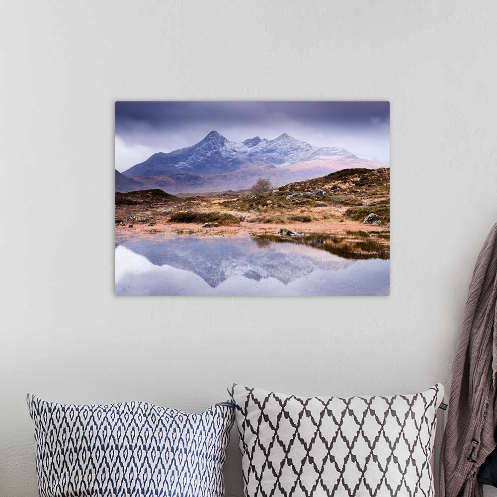 A bohemian room featuring The Cuillins reflected in the lochan, Sligachan, Isle of Skye, Scotland, UK