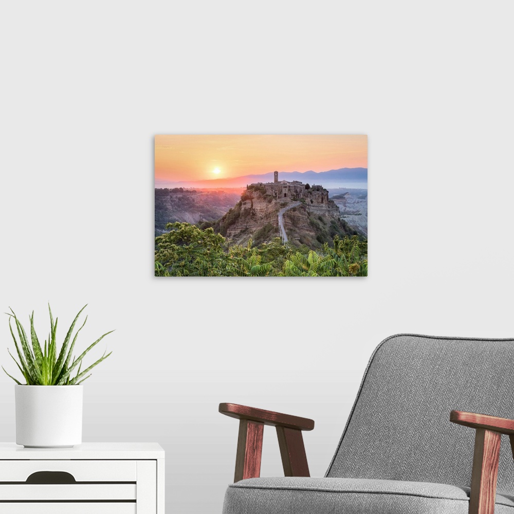 A modern room featuring The First Sun At Civita Of Bagnoregio, Province Of Viterbo, Lazio, Italy, Europe