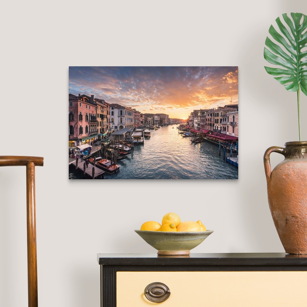 A traditional room featuring The Grand Canal At Sunset, Venice, Veneto, Italy.