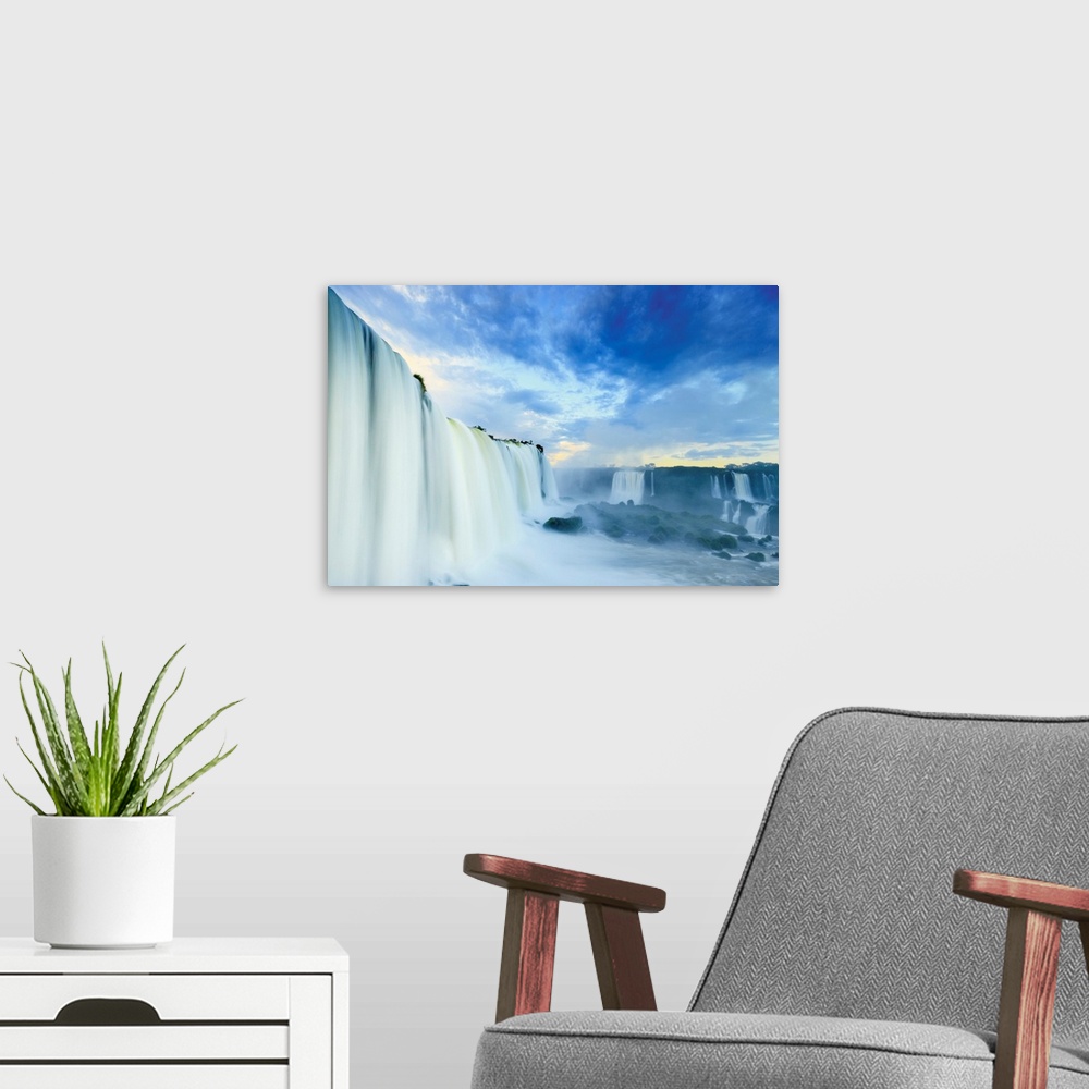 A modern room featuring Brazil, Parana State, The Iguacu Or Iguazu Falls Photographed From The Brazilian Side Of The Wate...