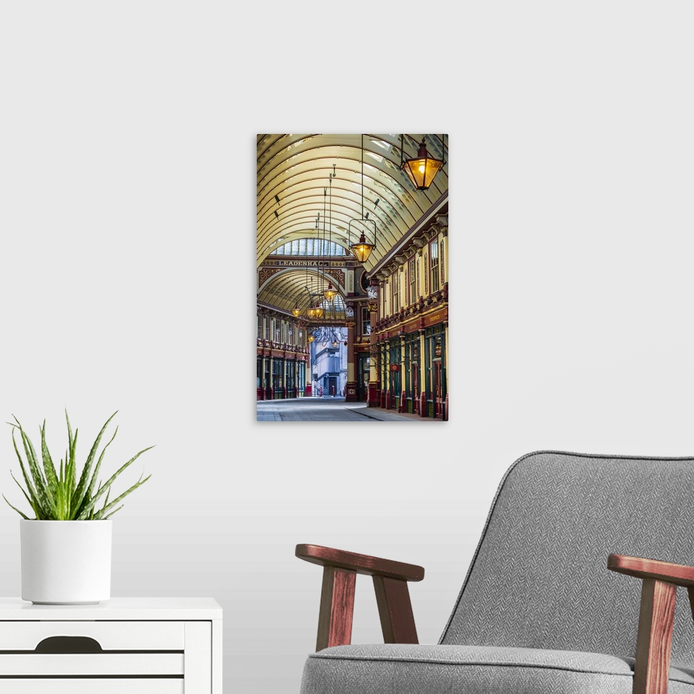 A modern room featuring United Kingdom, England, London, City of London, the interior of Leadenhall Market, a Victorian m...