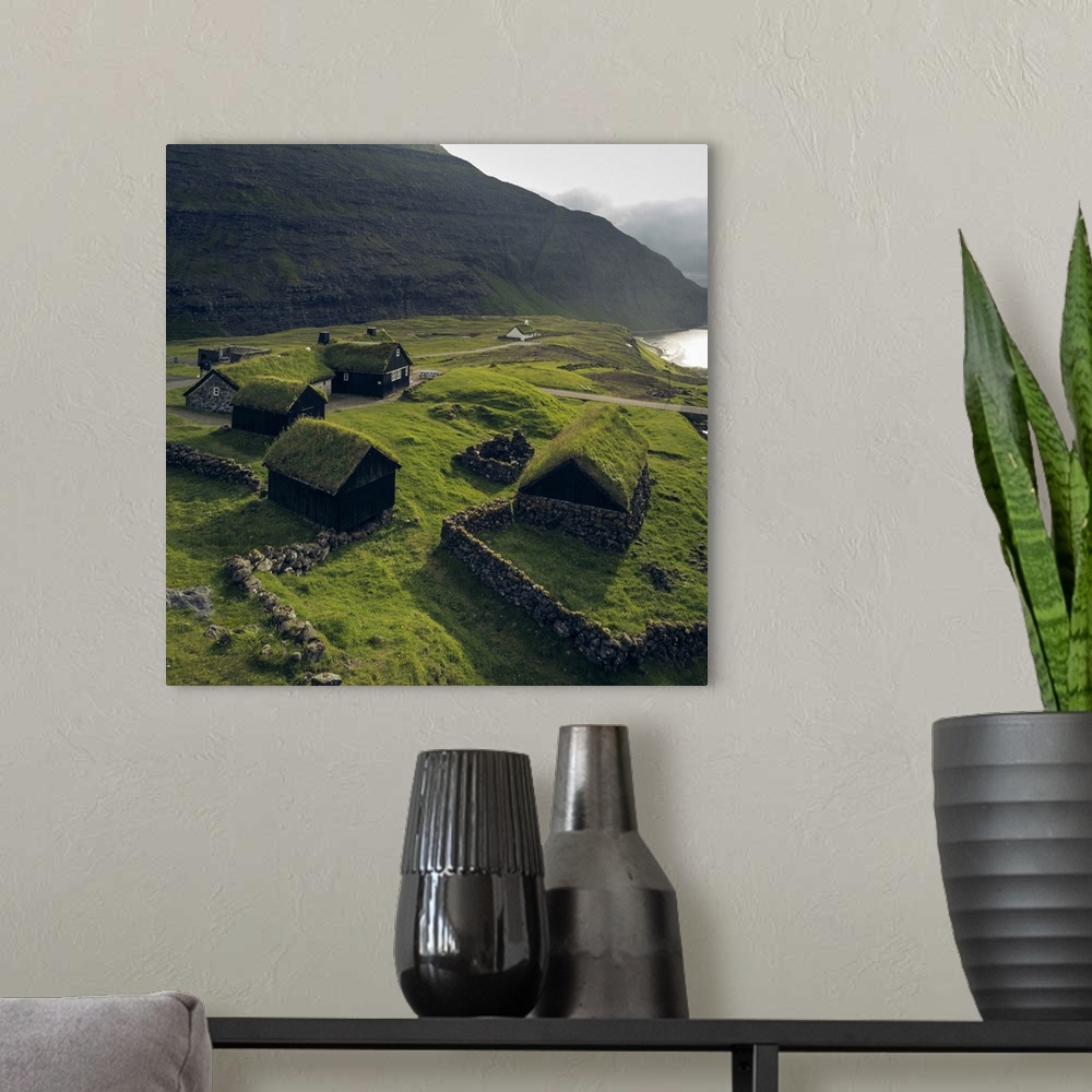 A modern room featuring The old farm in Saksun. Streymoy, Faroe Islands