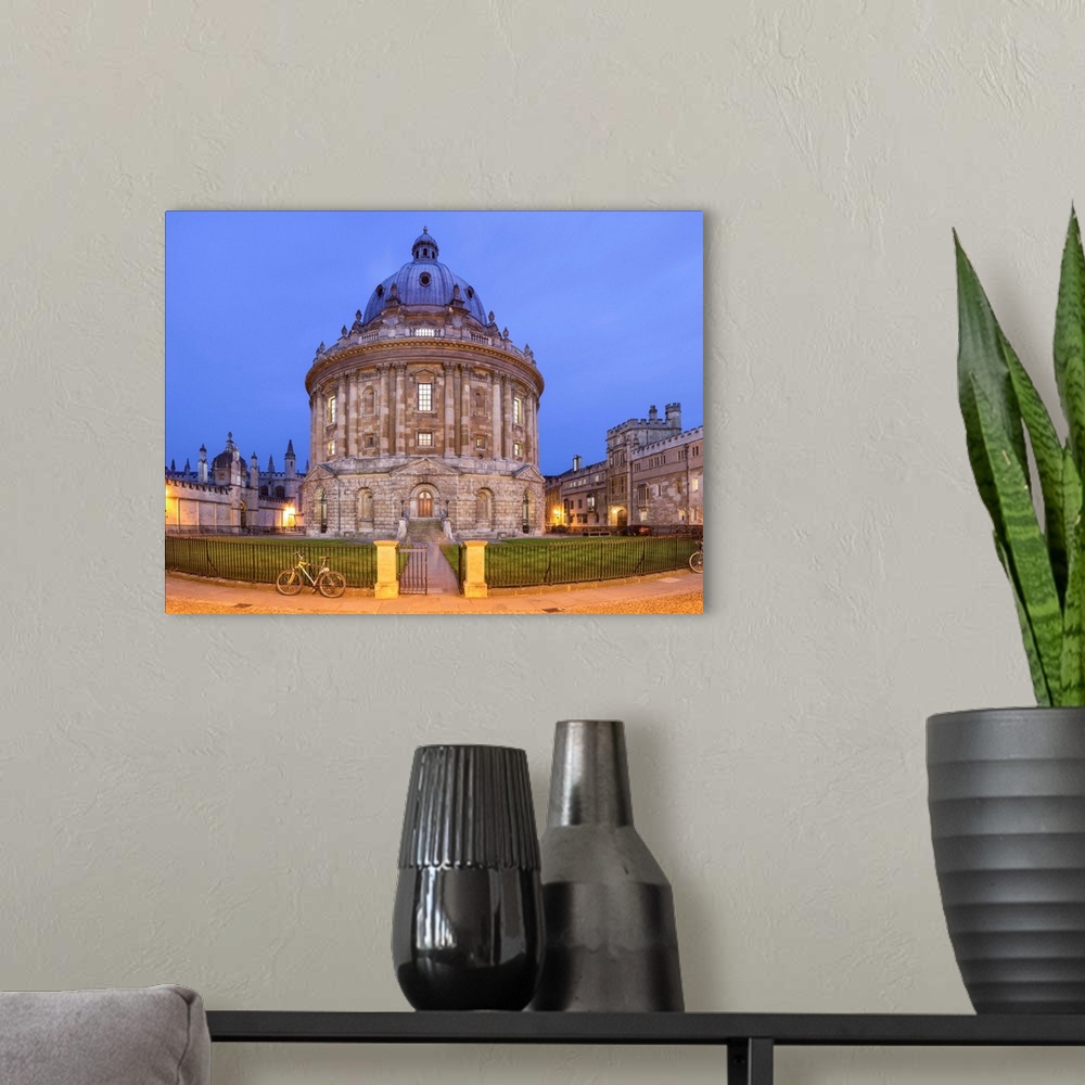 A modern room featuring The Radcliffe Camera at twilight, Oxford, England.