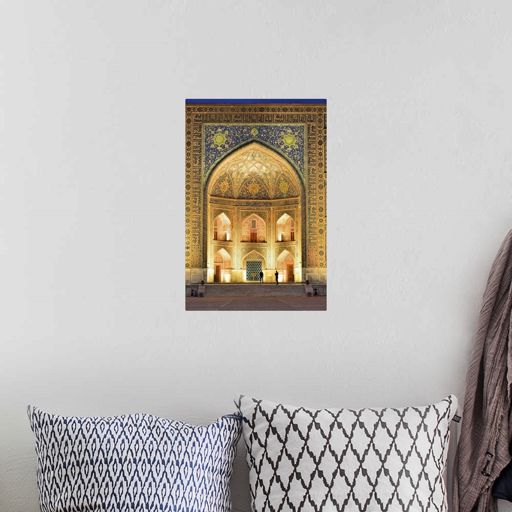 A bohemian room featuring The Registan square and the main entrance of Tilya-Kori Madrasah. A Unesco World Heritage Site, S...