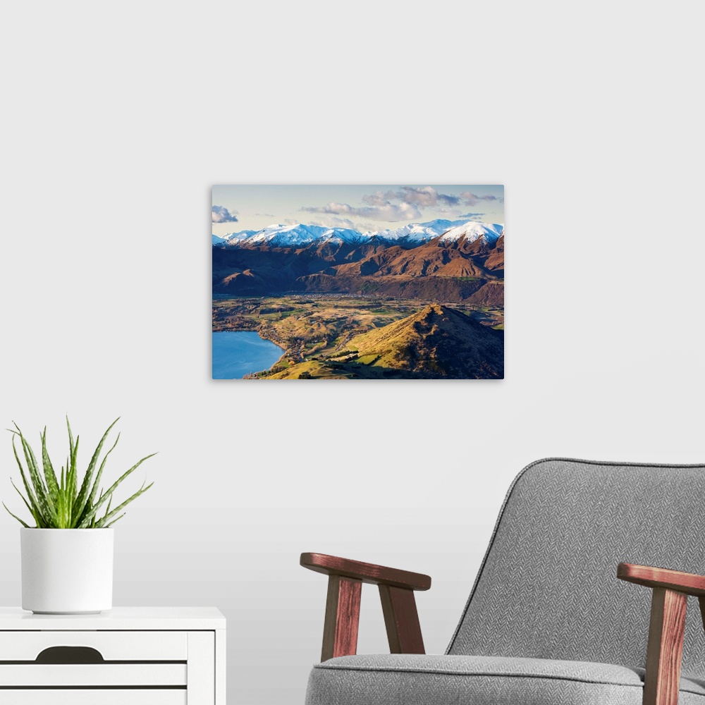 A modern room featuring View from The Remarkables ski field towards Arrowtown, Queenstown, Central Otago, South Island, N...