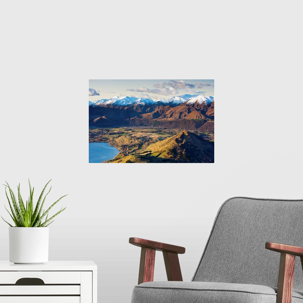 A modern room featuring View from The Remarkables ski field towards Arrowtown, Queenstown, Central Otago, South Island, N...